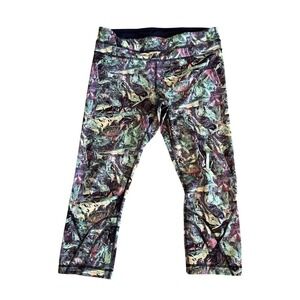 Lululemon Crop Leggings Abstract Print Athletic Yoga Pants Purple Green Size 10